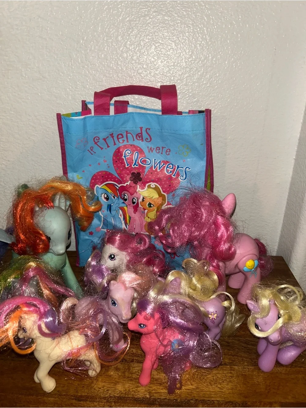 Vintage My Little Pony Kids Pink and Purple Pony Toy Set with Carry Bag